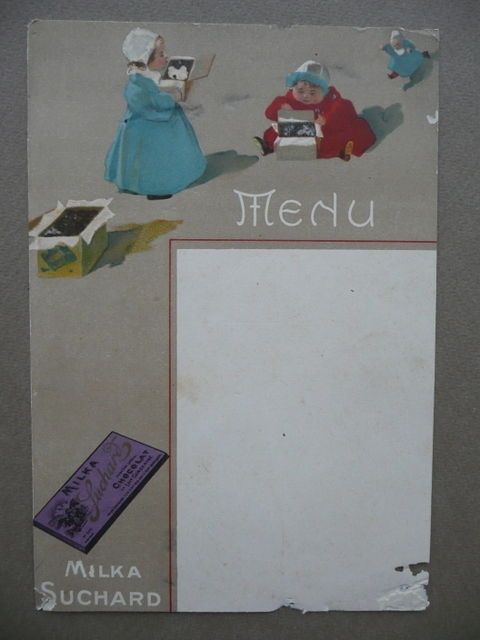 Men˘ Milka Suchard Cioccolata Pubblicit‡ Cromolitografie Gastronomia Primo 900