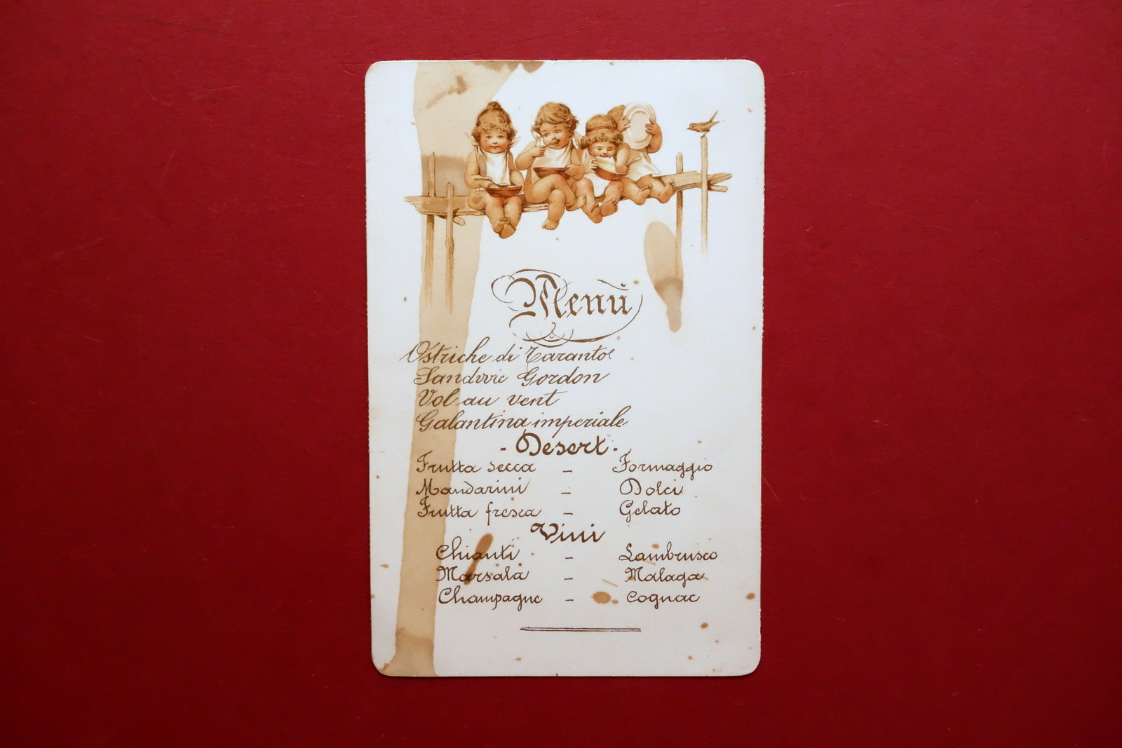 Men˘ Cromolitografia Amorini Bimbi al Pasto fine '800 Primi del …