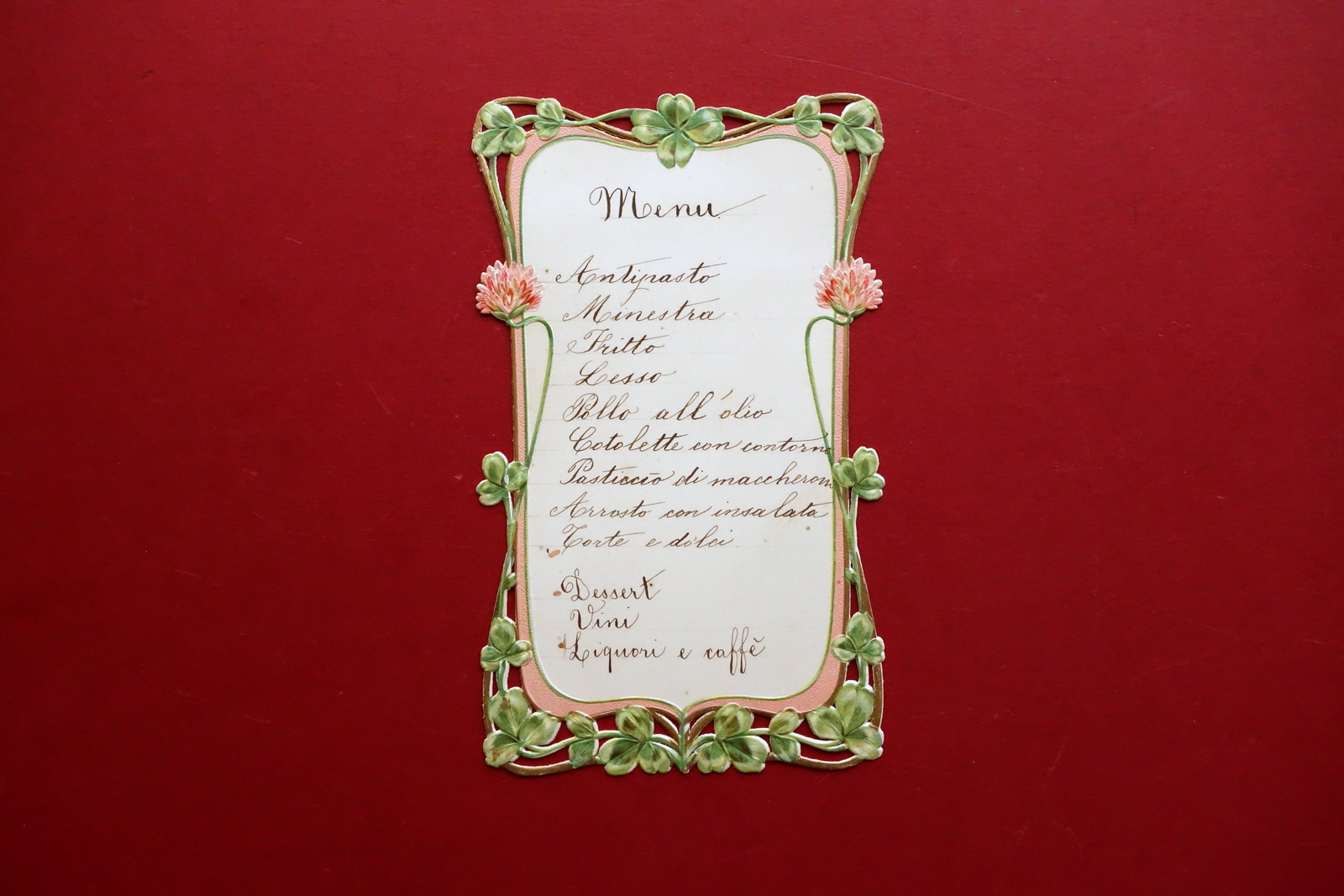 Men˘ d'Epoca su Cartoncino Scritto a Mano Stile Liberty Primi …