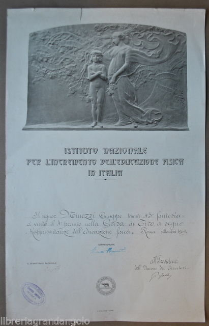 Militaria Armi Certificato Premio Tiro SegnoIstituto Educazione Fisica Roma 1909