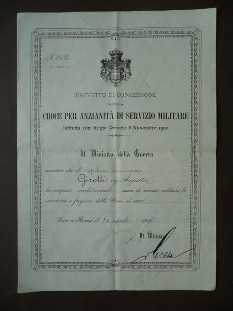 Militaria Decorazioni 1908 Croce d'oro Brevetti di Concessione Medaglie 1908