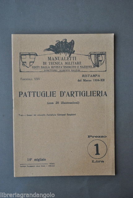 Militaria Esercito Nazione Tecnica Militare Manuale Pattuglie Artiglieria 1932