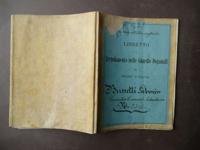 Militaria Libretto Arruolamento Guardie Doganali Regno Italia 1862-80 Intestato