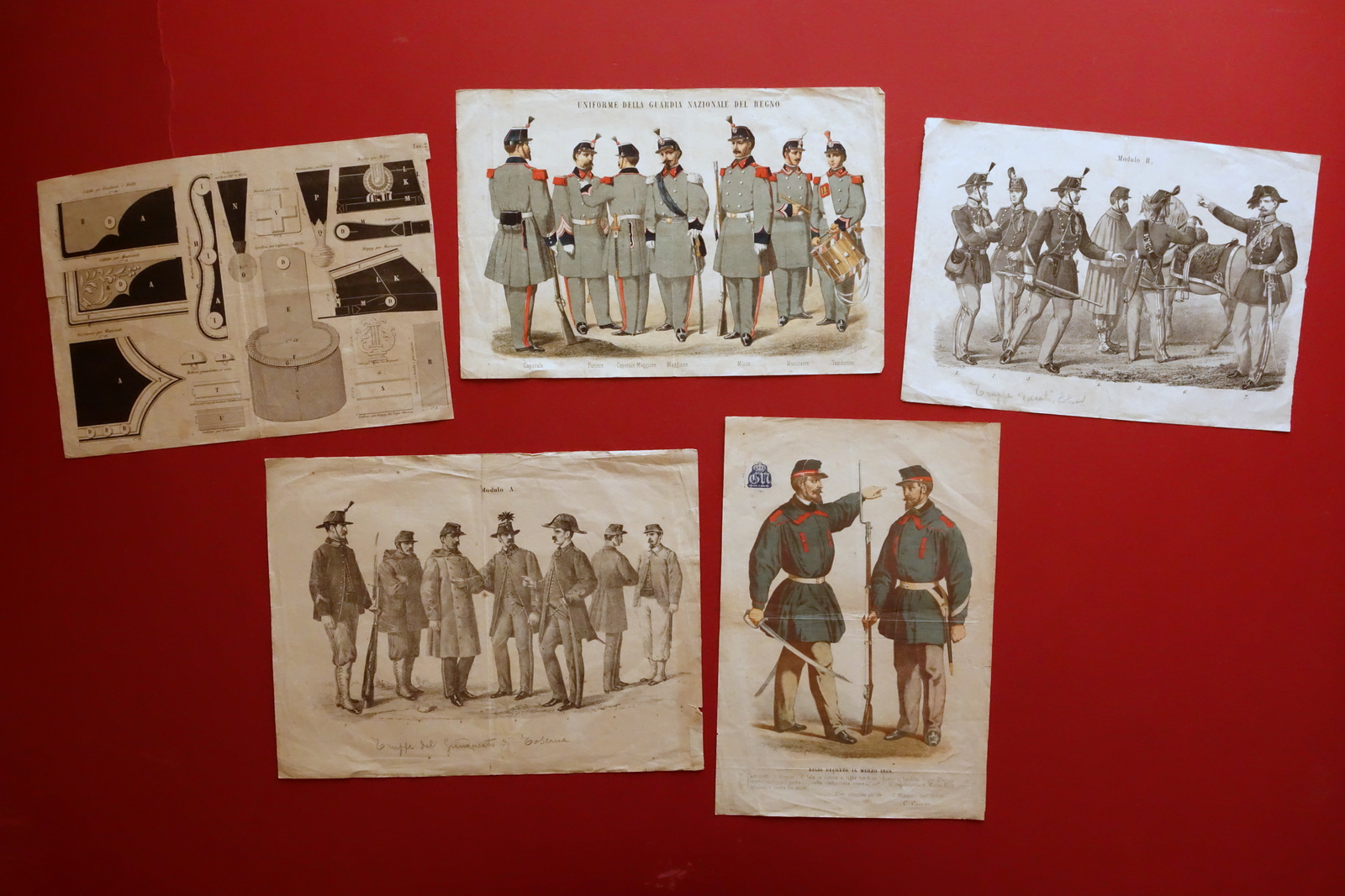 Militaria Uniformologia 5 Tavole Litografia Uniformi Regno Stati Preunitari '800