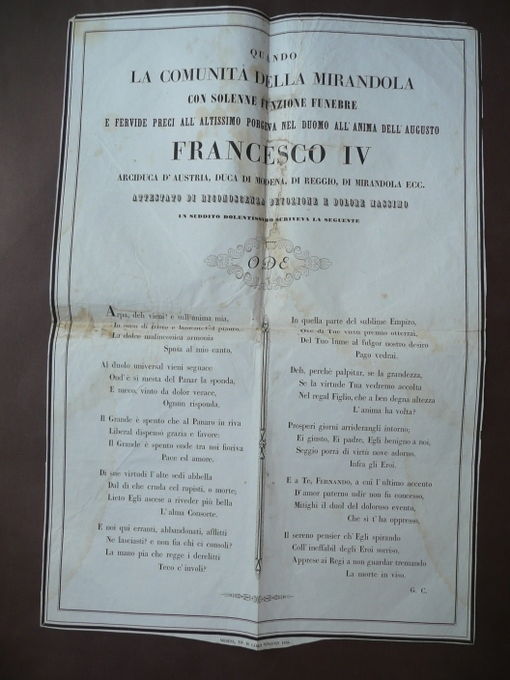 Mirandola Comunit‡ avviso 1846 Morte Duca Francesco IV Estensi Ducato …