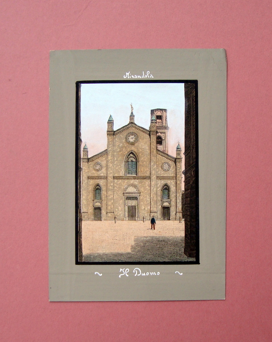 Mirandola Il Duomo Incisione su legno 1890 da "100 Città …