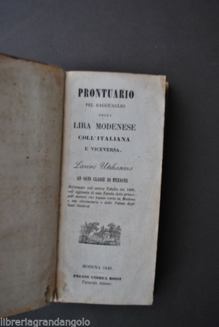 Monete Cambio Numismatica Prontuario Ragguaglio Lira Modenese Italiana 1848