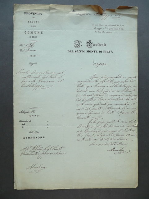 Monte Piet‡ Reggio Rifacimento Ponte Tresinaro Castellazzo Autografo Manodori