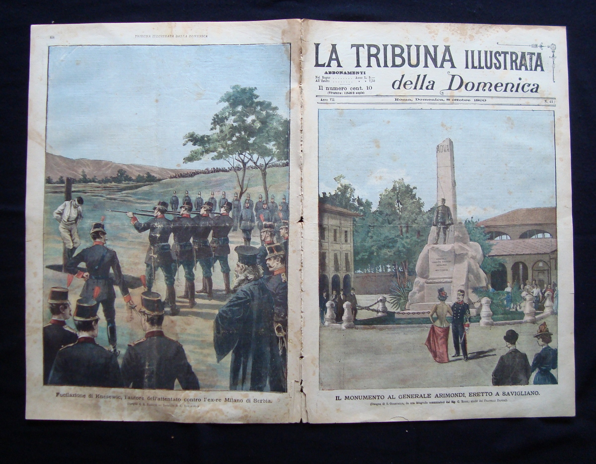 Monumento Arimondi Savigliano Fucilazione Knesewic Serbi TRIBUNA ILLUSTRATA 1899