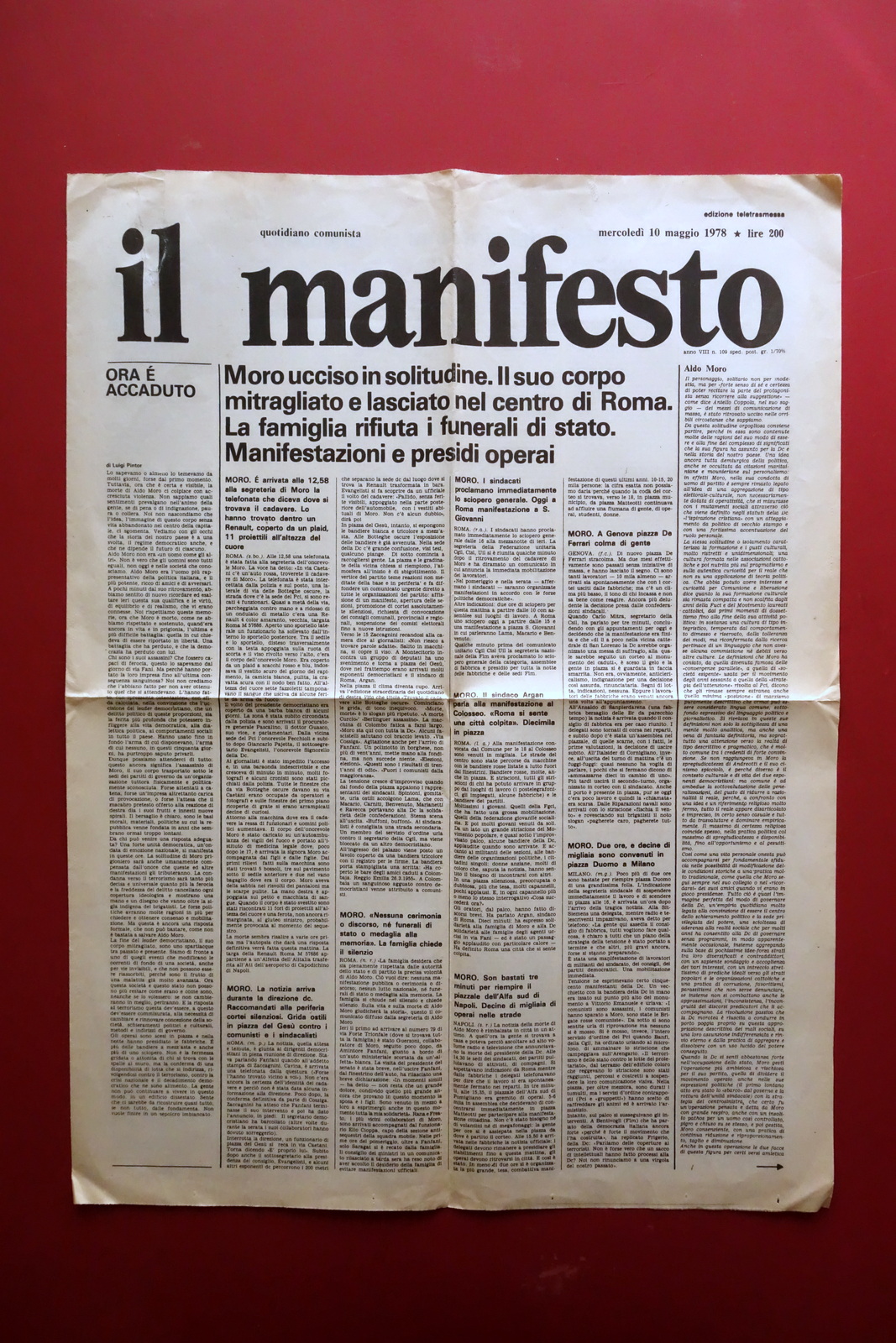 Moro Ucciso in Solitudine Il Manifesto Quotidiano Comunista Roma 1978