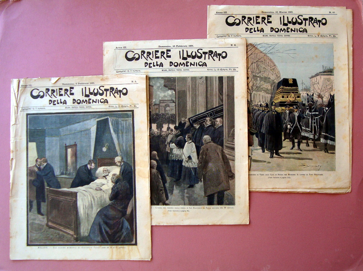 Morte Giuseppe Verdi Funerale 3 numeri Corriere Illustrato n 5-6-10 …