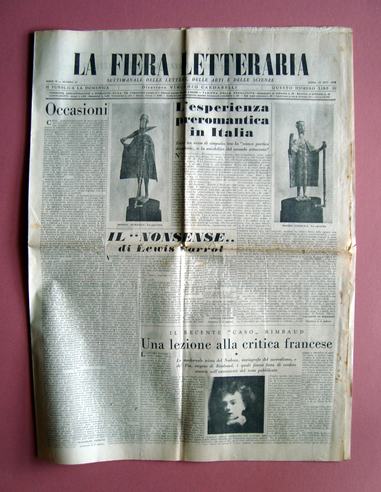 Mostra Nuragica Venezia La Fiera Letteraria Anno IV N.37 11/09/49