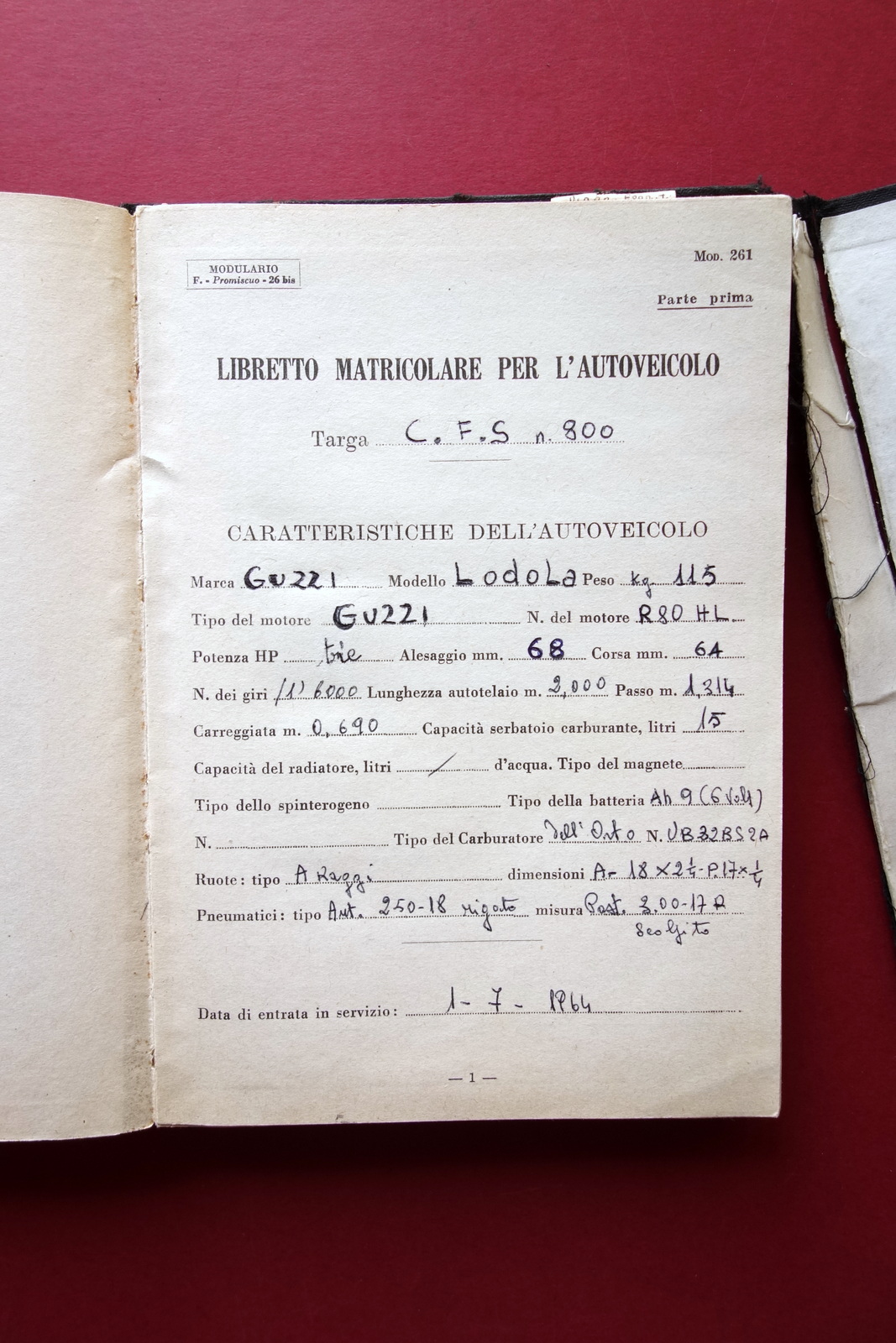 Moto Guzzi Lodola Libretto Matricolare Manutenzione Percorsi Viaggi 1964
