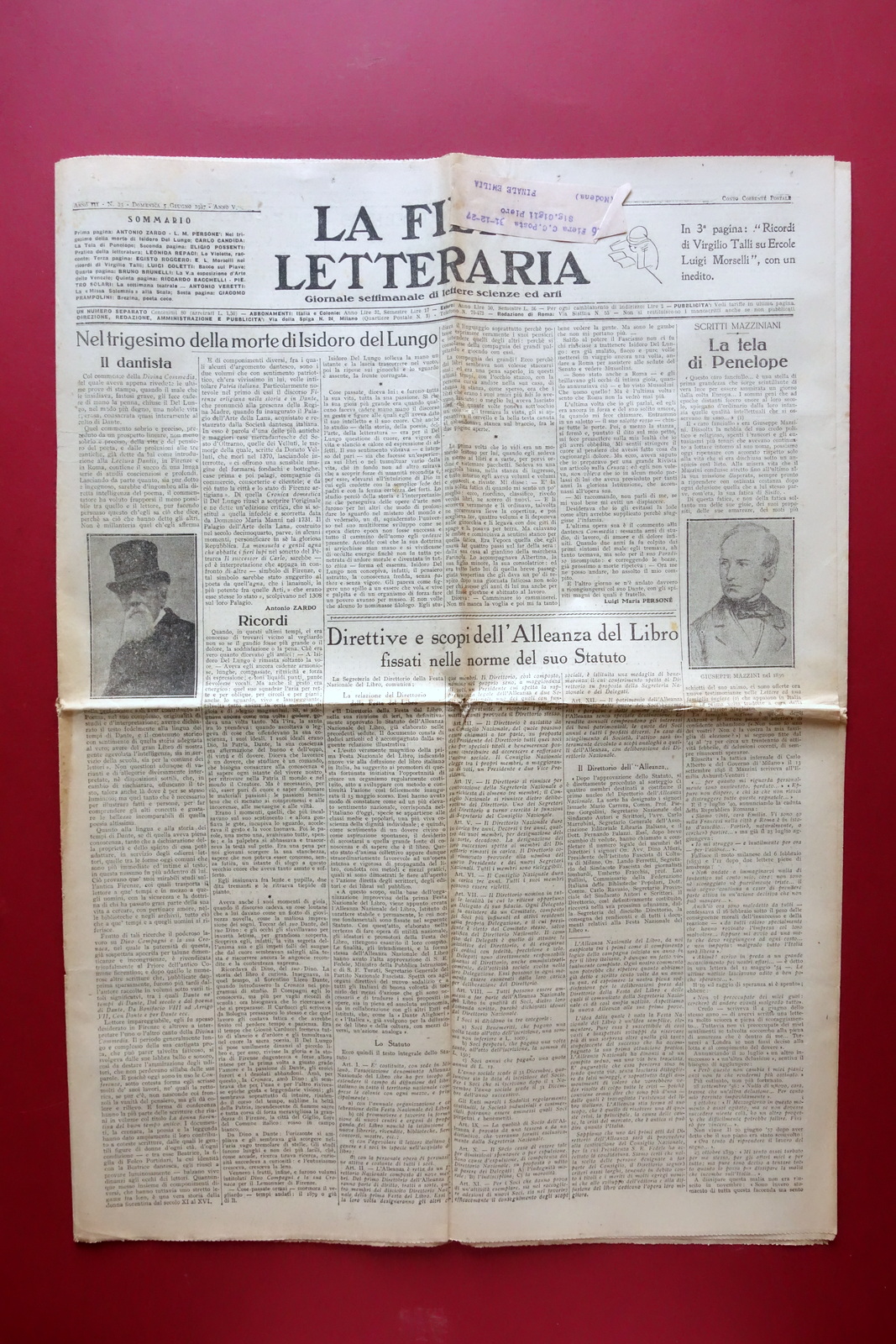 Movimento Futurista Meridiano di Parigi Marinetti la Fiera Letteraria 5/6/1927