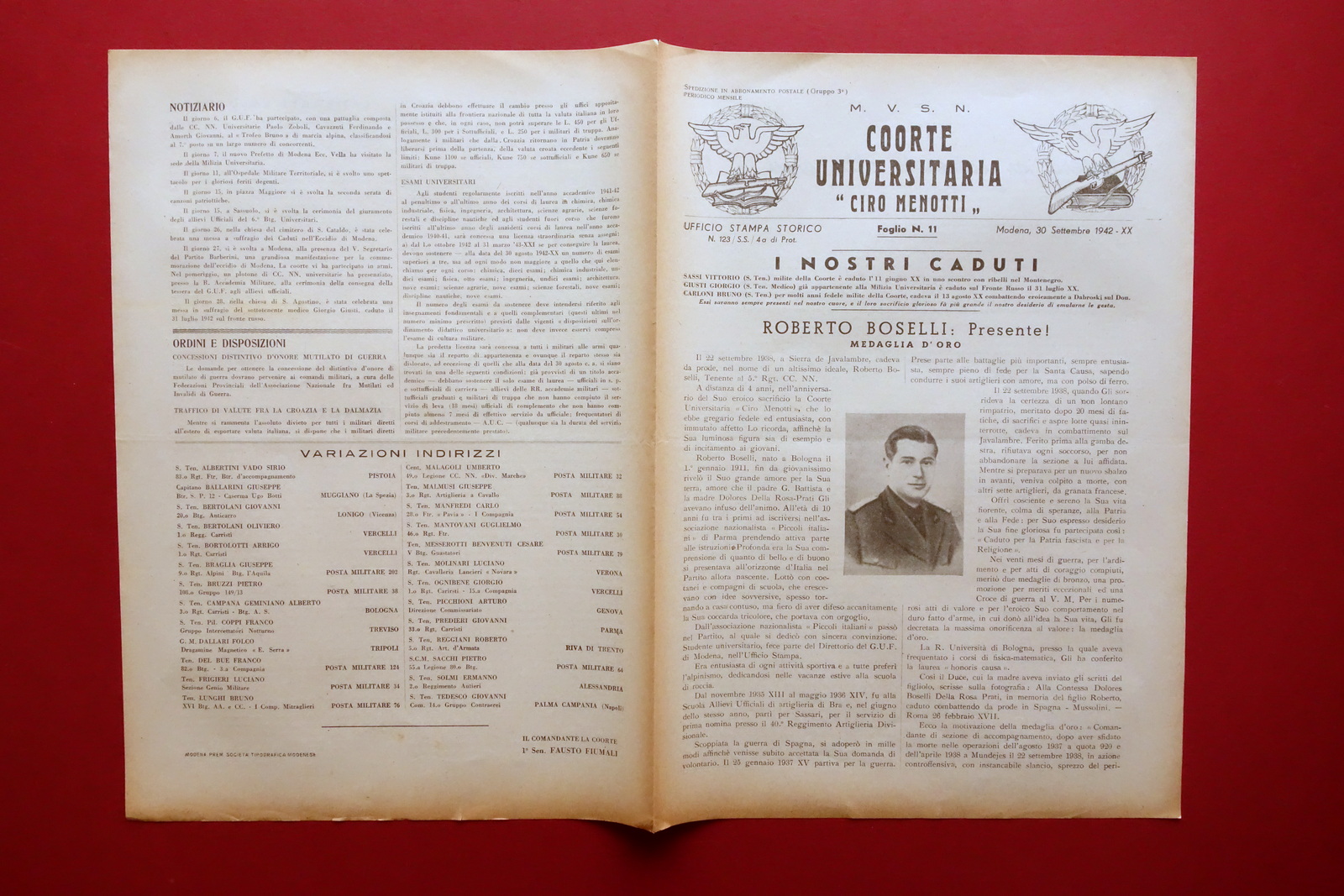 MVSN Coorte Universitaria Ciro Menotti 11 Roberto Boselli Modena 30/9/1942 …