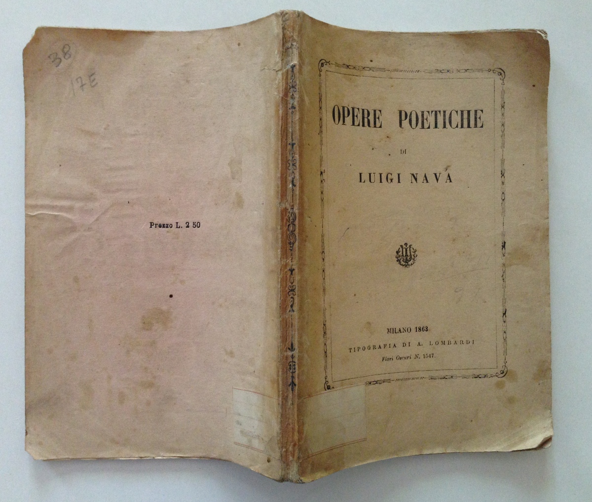 NAVA LUIGI OPERE POETICHE MILANO TIP LOMBARDI 1863