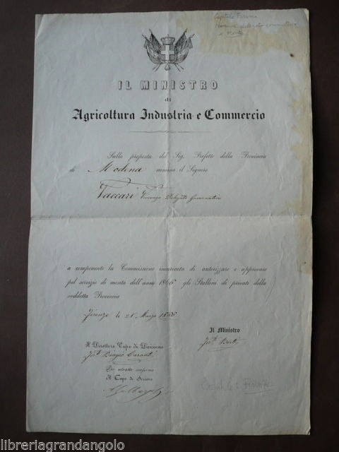 Nomina Monta Stalloni Modena 1866 Firenze Capitale Cavalli Ippologia
