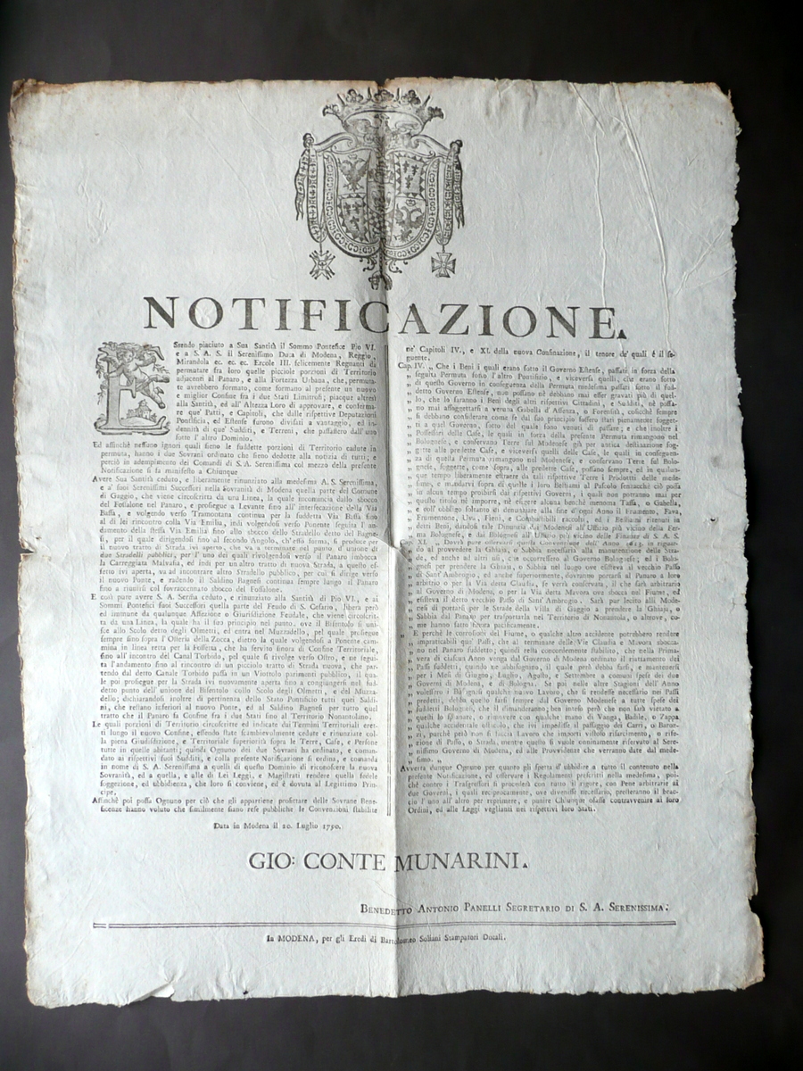 Notificazione Permute Terreni Papa Pio VI Feudo San Cesario Osteria …