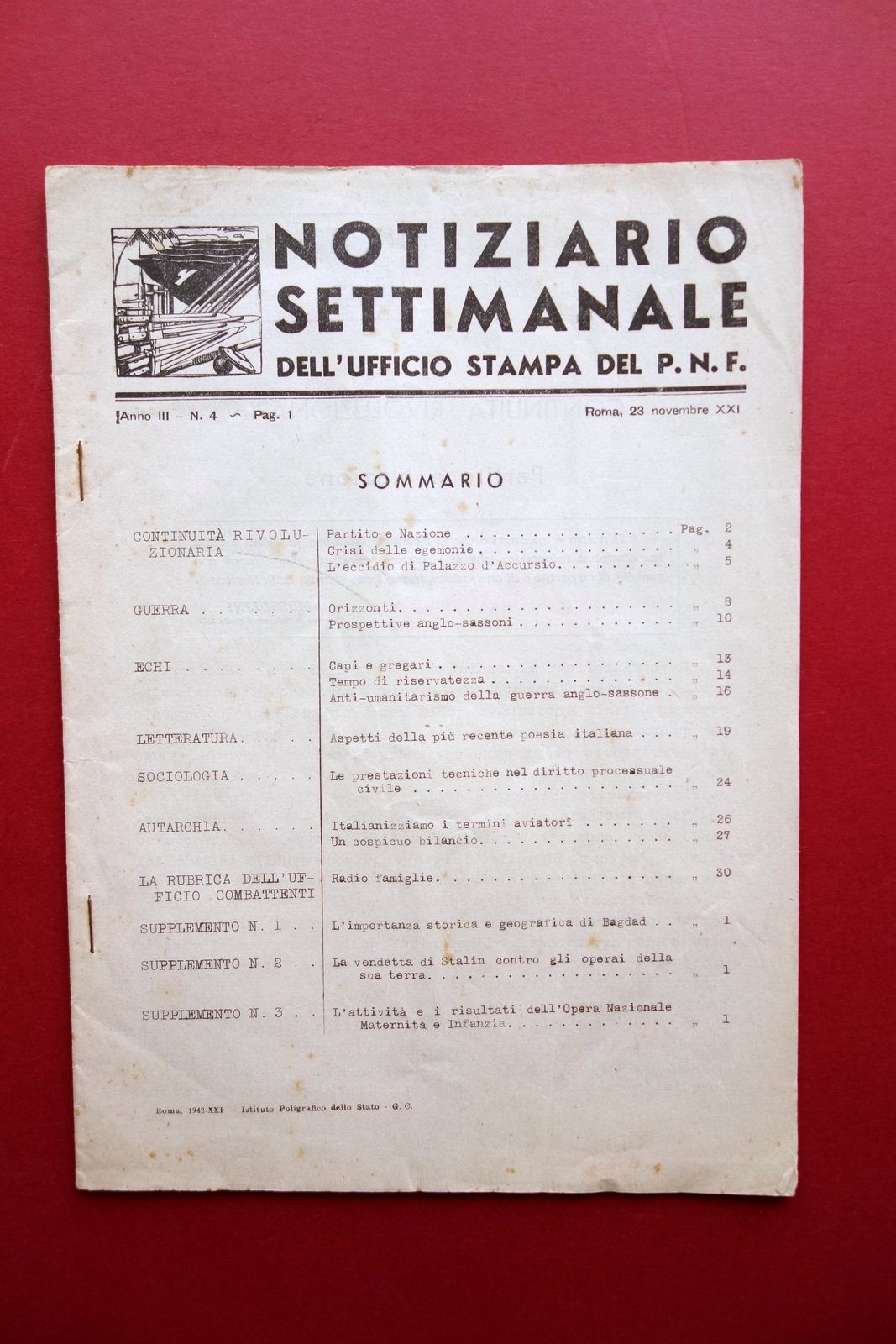 Notiziario Settimanale Ufficio Stampa del PNF Anno III N. 4 …