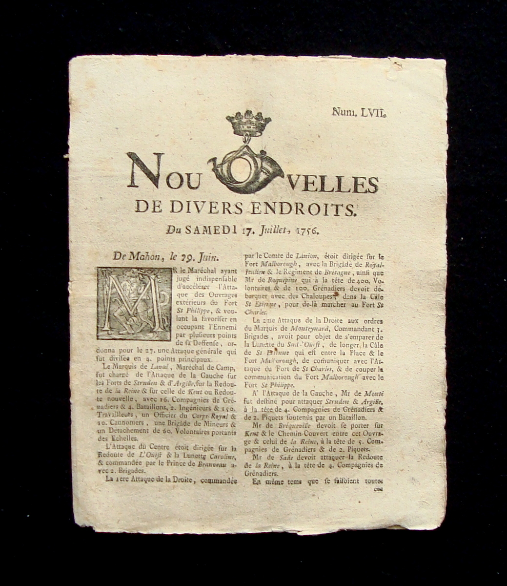 Nouvelles de Divers Entroits giornale francese N LVII 17 Luglio …