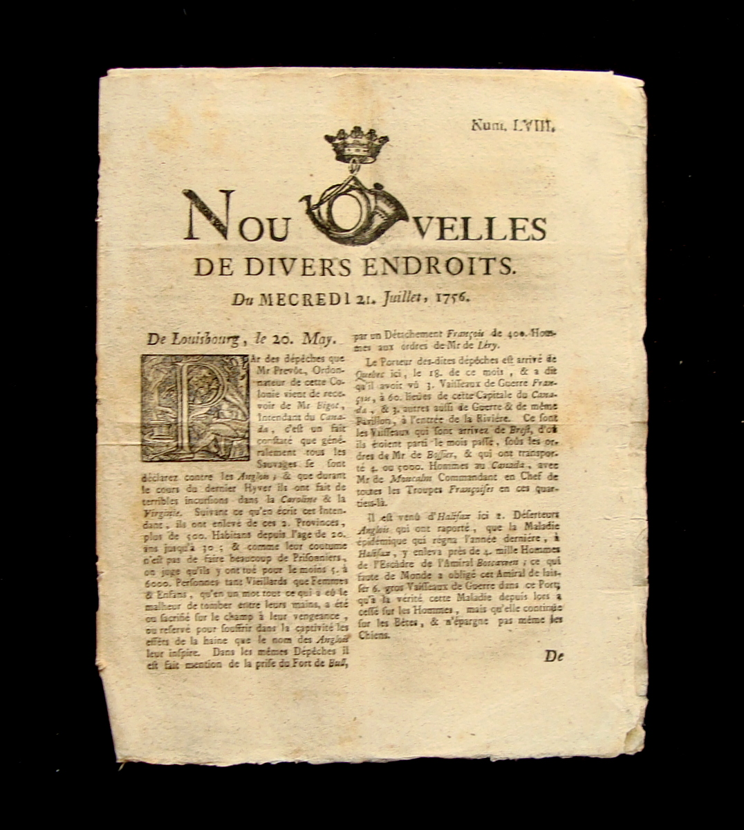 Nouvelles de Divers Entroits giornale francese N LVIII 21 Luglio …