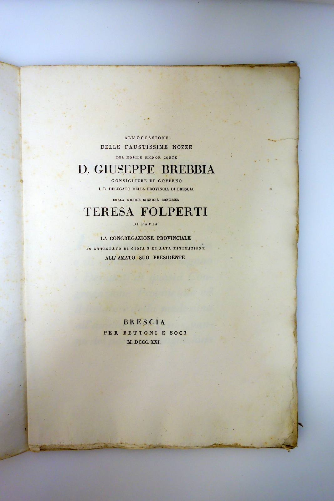 Nozze Conte G. Brebbia Contessa T. Folperti di Pavia Poesie …