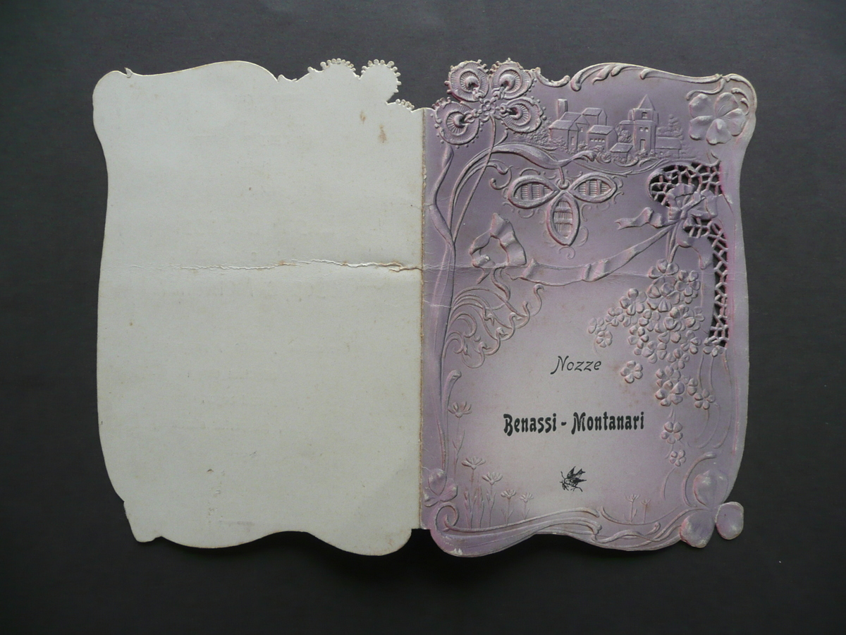 Nozze Elisa Benassi Giuseppe Montanari Sorbara Modena 1906 Biglietto d'Auguri