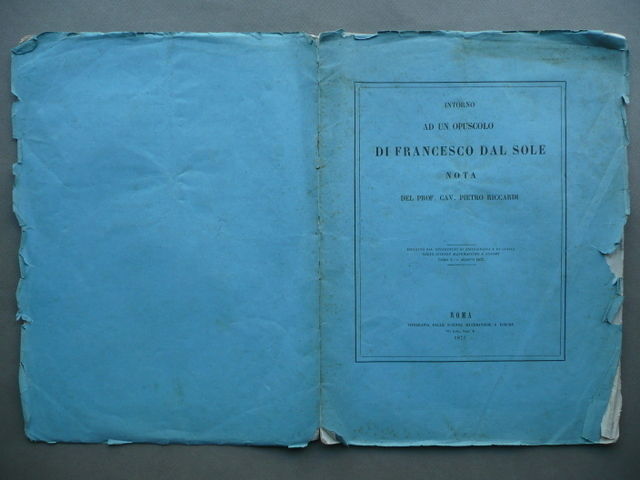Opuscolo Francesco Dal Sole Pietro Riccardi Matematica Antica Storia Roma …