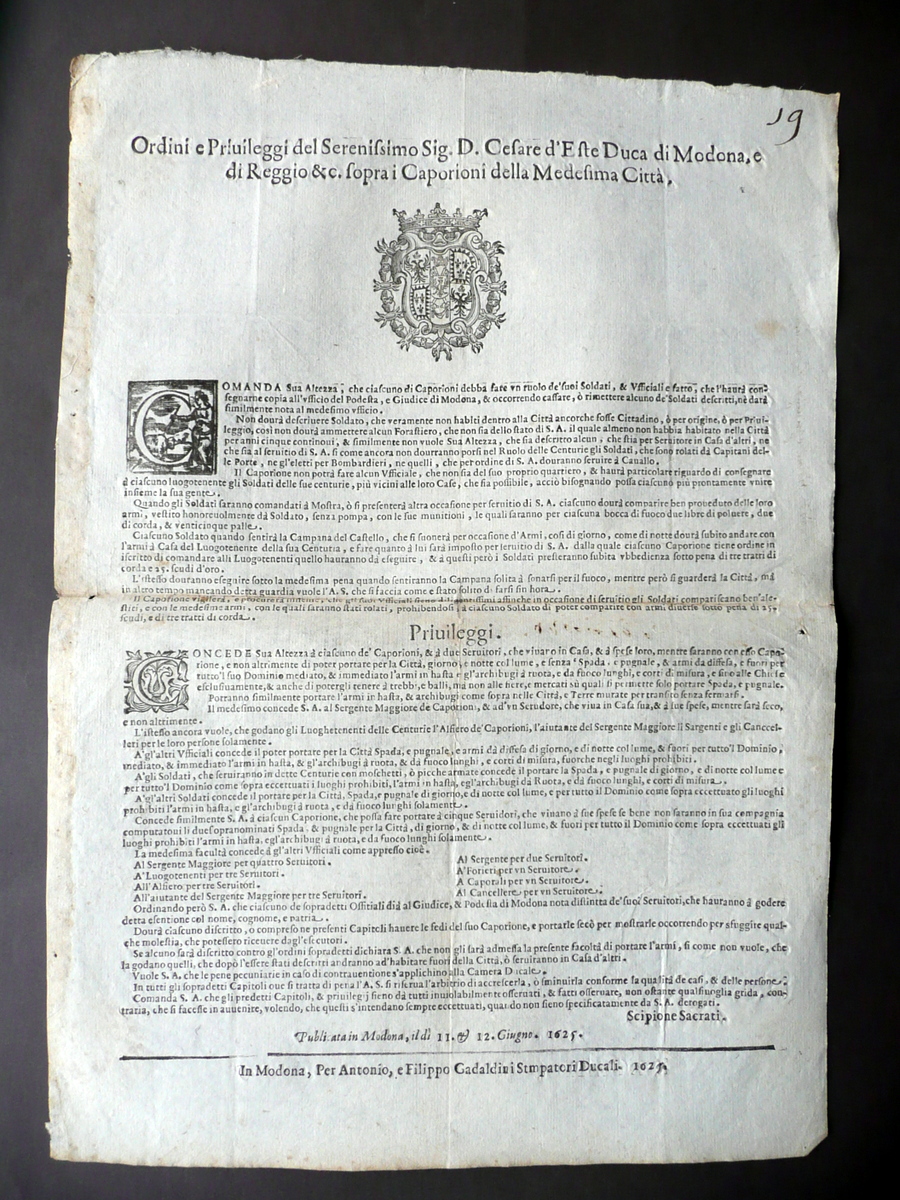 Ordini e Privilegi Duca Cesare d'Este Sopra i Caporioni Citt‡ …