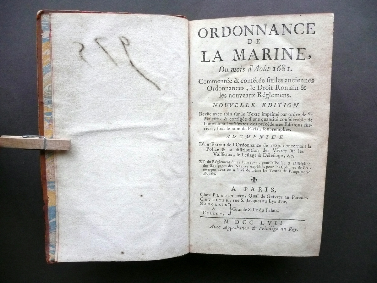 Ordonnance de la Marine Aout 1681 Paris Prault 1757 Marina …