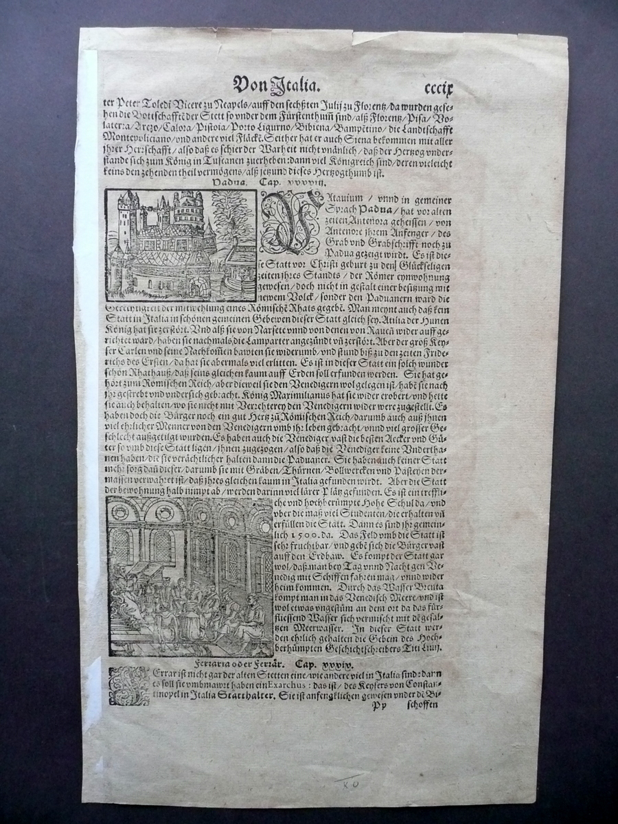 Pagina Cinquecentina Quattro Xilografie Padua Padova Ferrara Tedesco Von Italia