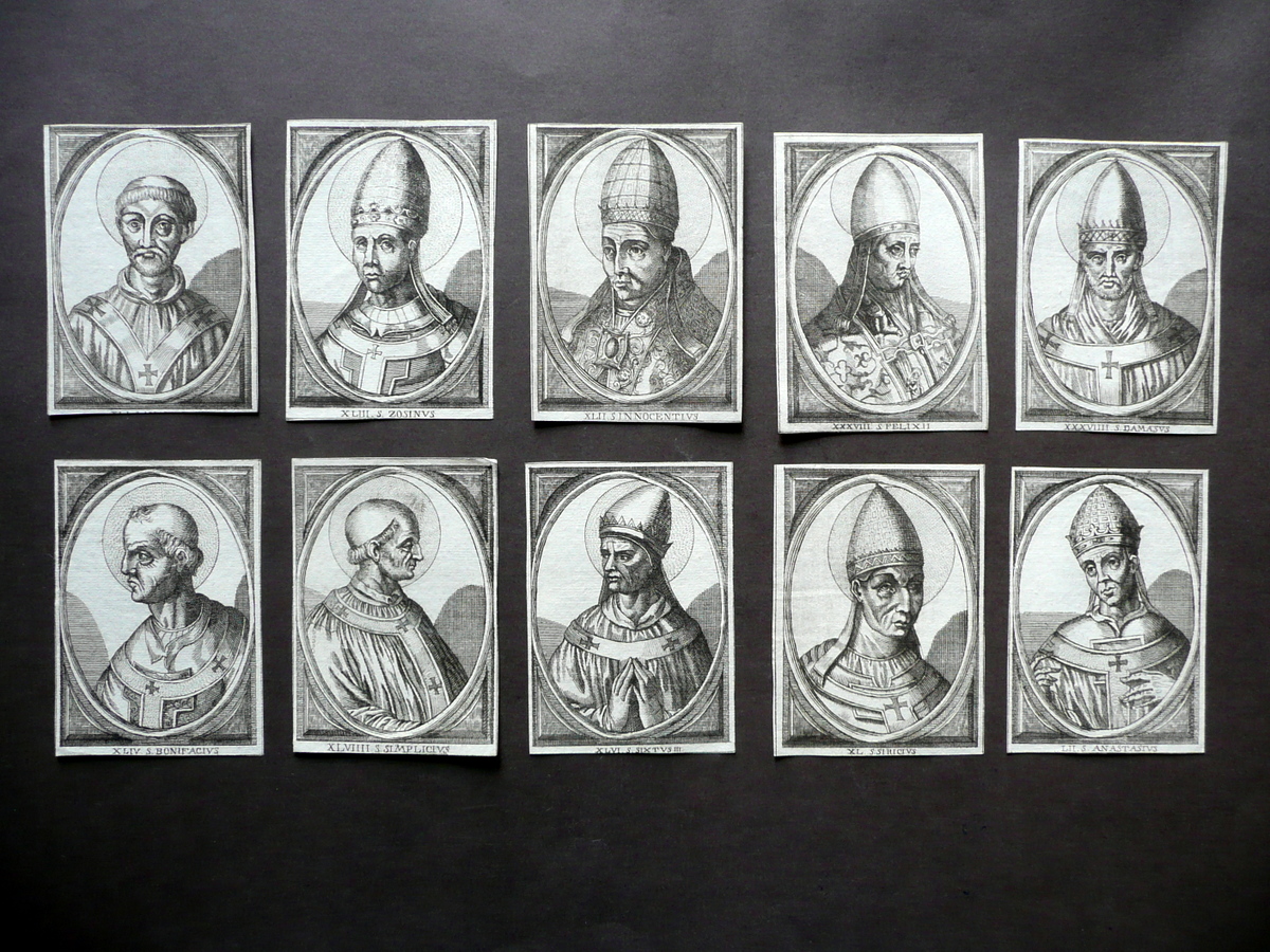 Papi Santi Dieci Ritratti Incisi Fine '600 Religione Retro Bianco