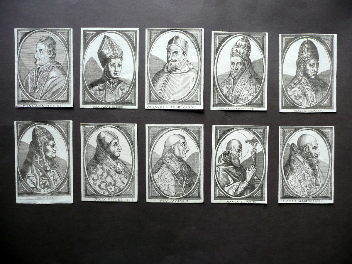 Papi Santi Dieci Ritratti Incisi Fine '600 Religione Retro Bianco