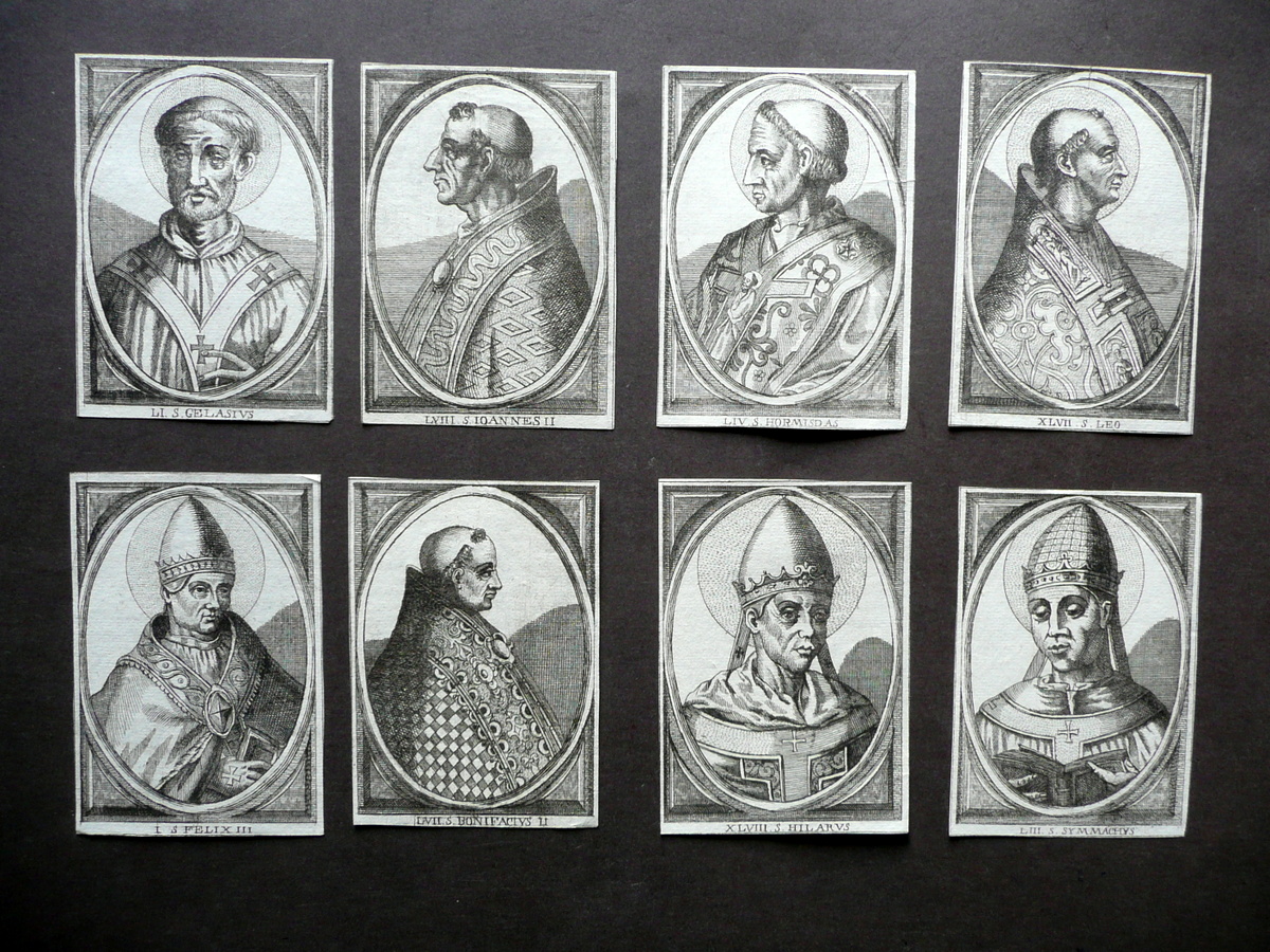 Papi Santi Otto Ritratti Incisi Fine '600 Religione Retro Bianco