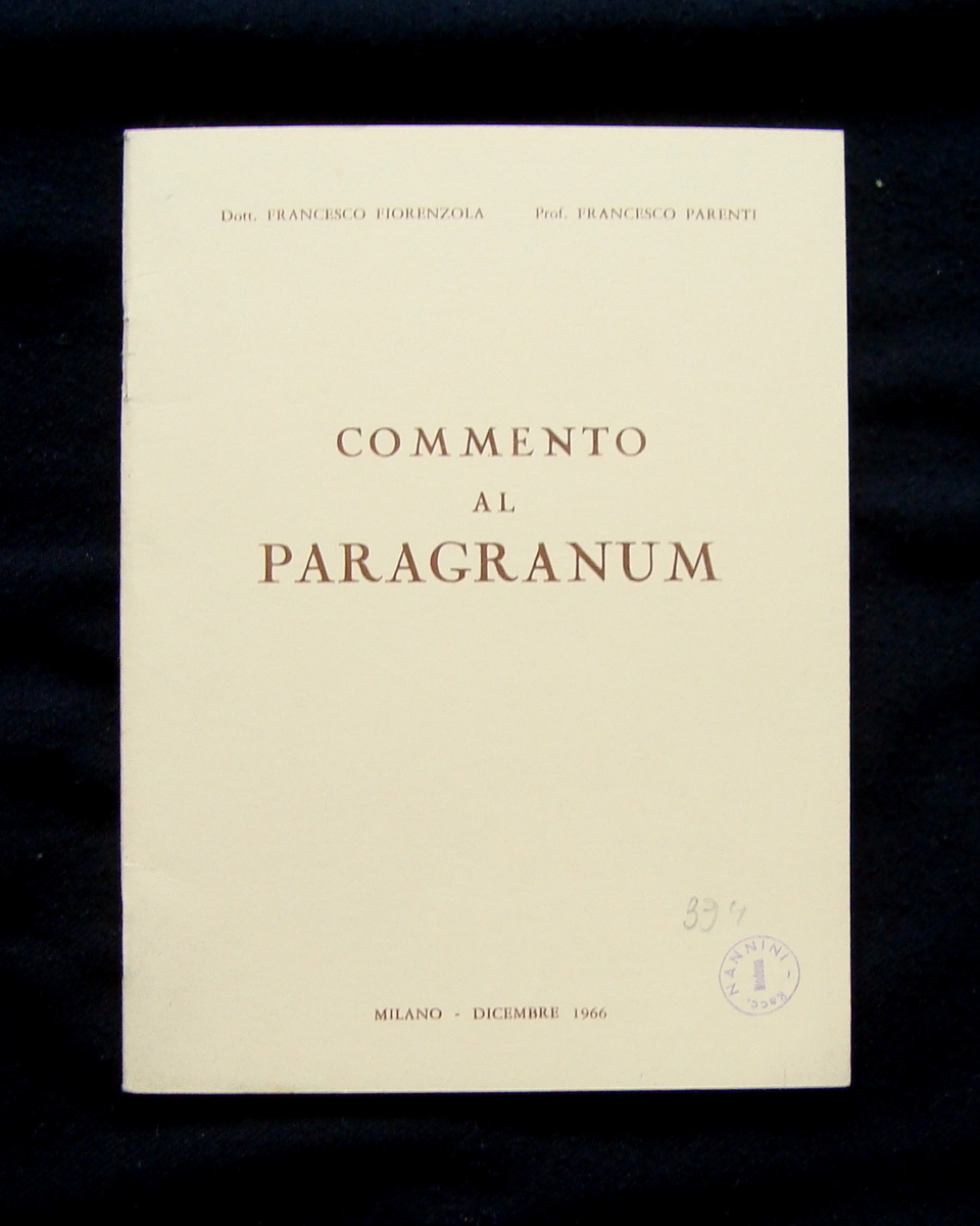 Paracelco Parenti FIorenzuola Commento al Paragranum 1966 Vigano Milano