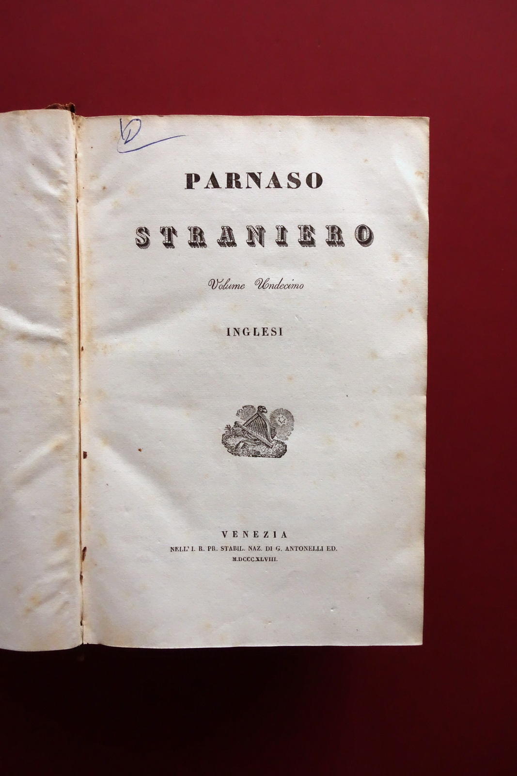 Parnaso Straniero Volume XI Inglesi Antonelli Venezia 1848