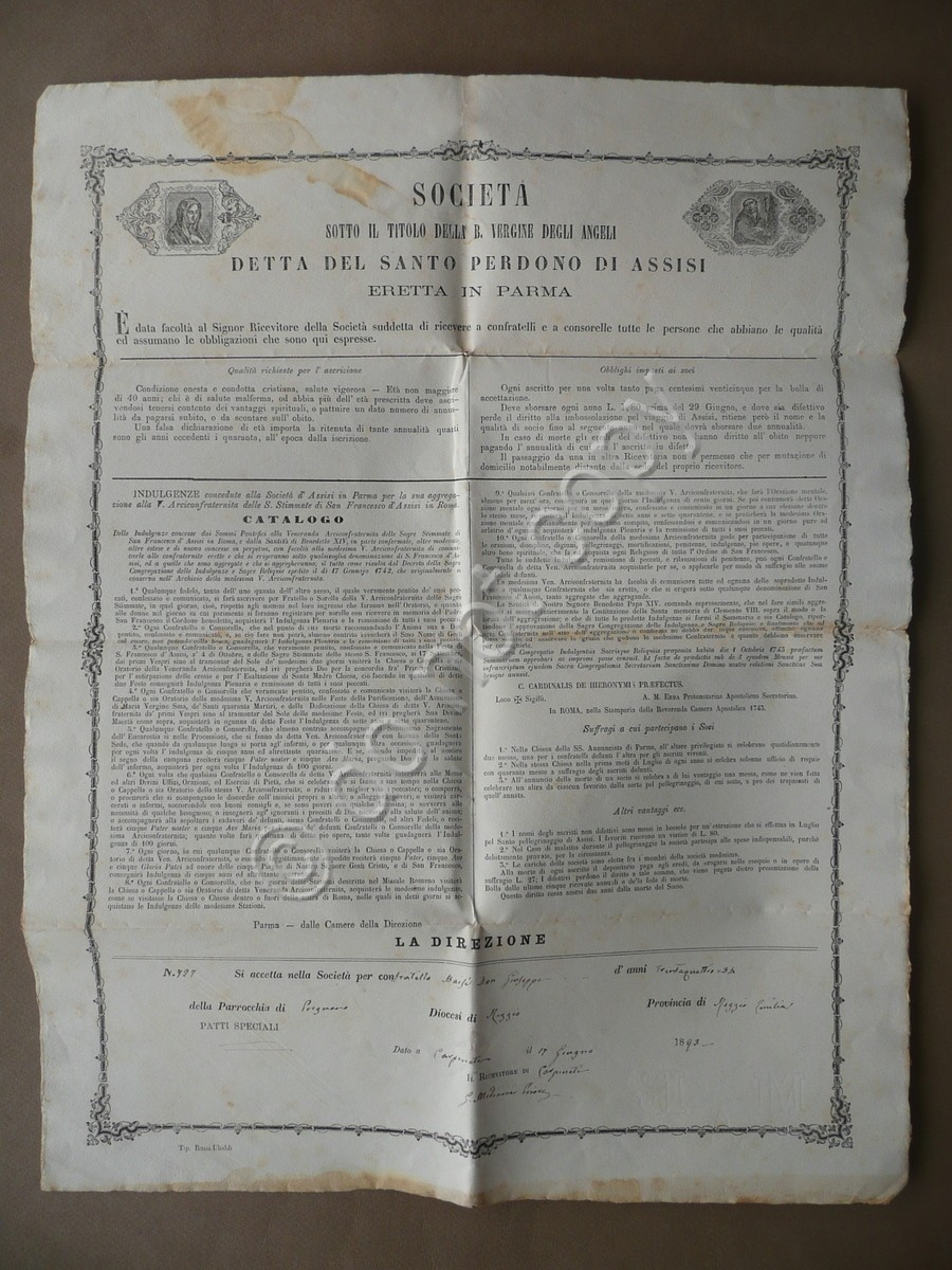 Patente Societ‡ B.Vergine degli Angeli in Parma Baisi Prignano Carpineti …