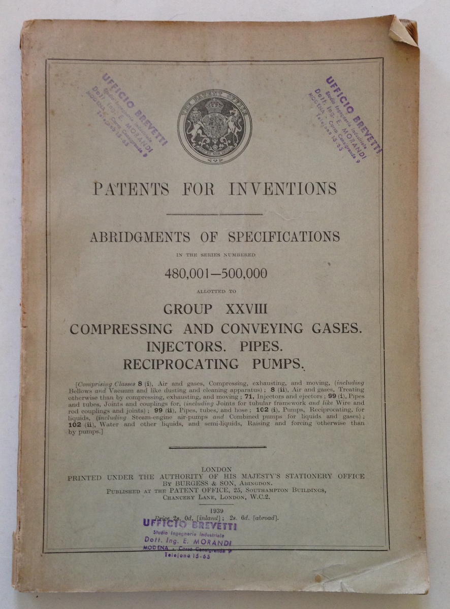 Patents for Inventions Brevetti Compressing and Conveying Gases Injectors Pipes