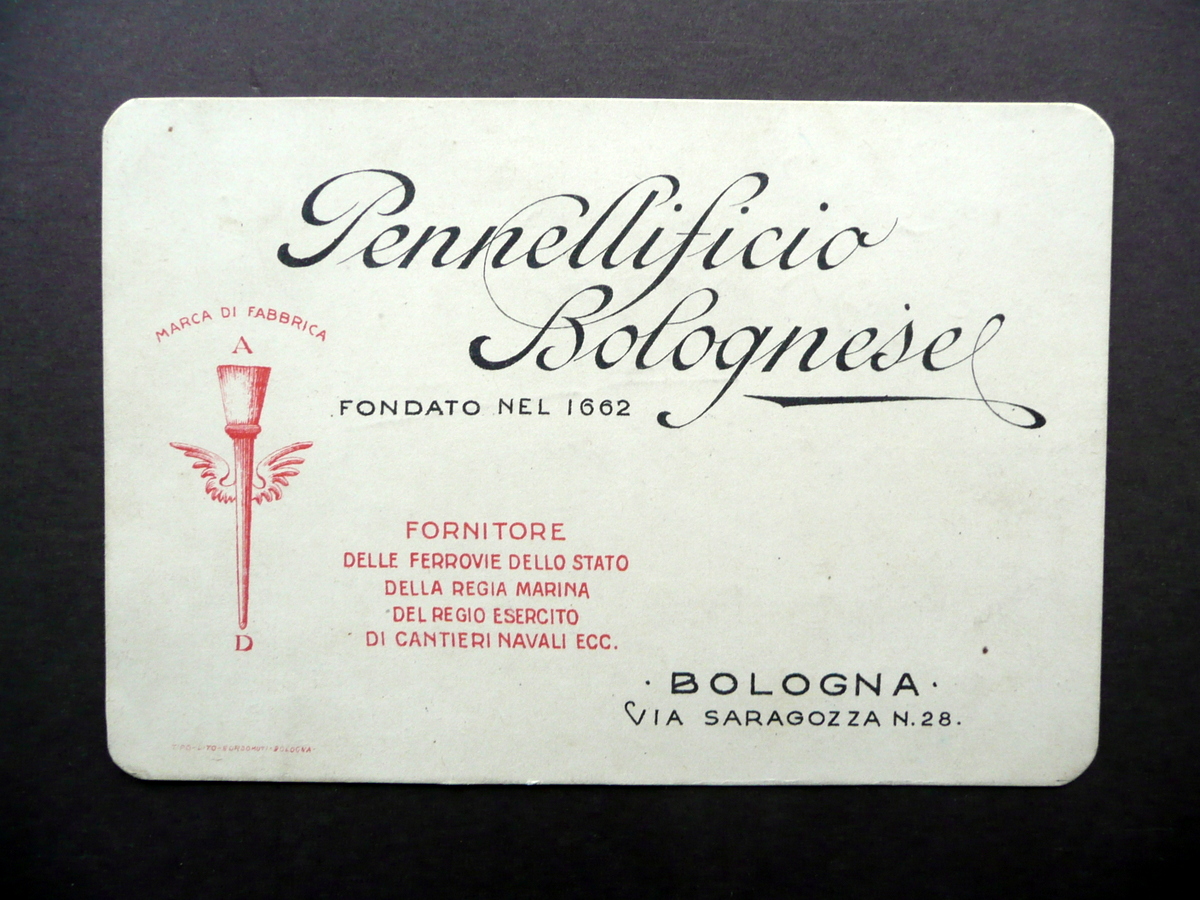 Pennellificio Bolognese Via Saragozza 28 Bologna Cartoncino Pubblicit‡ Anni '30