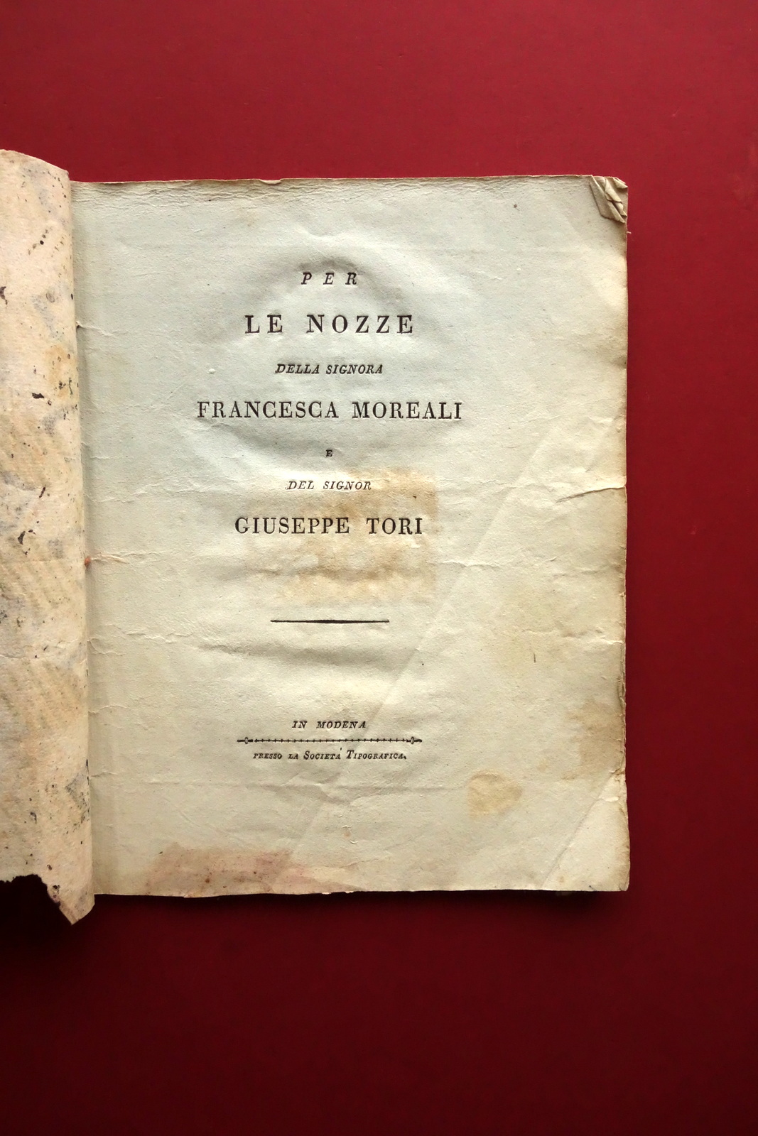 Per le Nozze Francesca Moreali e Giuseppe Tori Sonetti AA. …