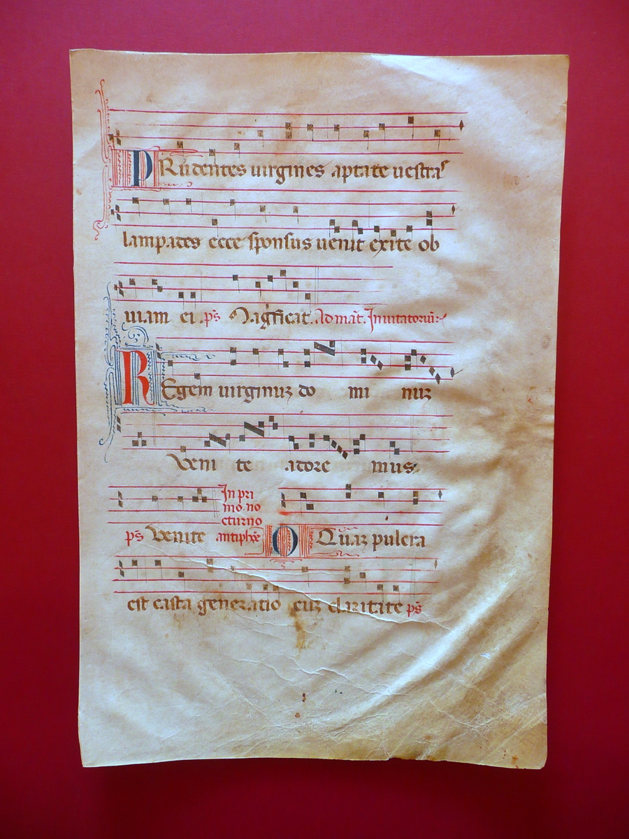 Pergamena Pagina Antifonario Antifonale Miniato Capilettera Manoscritto '500