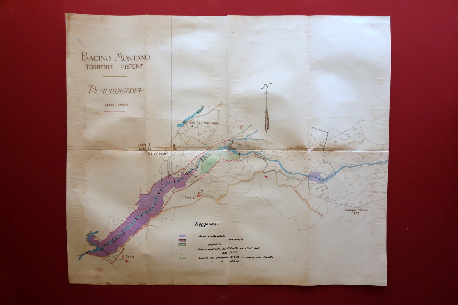 Pianta Serigrafica Bacino Montano Torrente Pistone Doccia Fiumalbo Anni '30