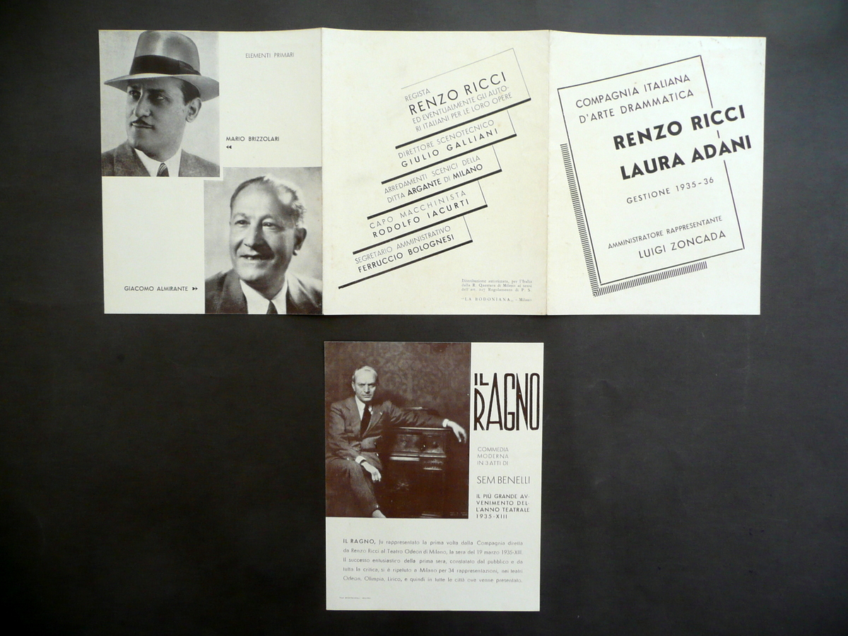 Pieghevole Compagnia Renzo Ricci Laura Adani 1935-36 Volantino Il Ragno …