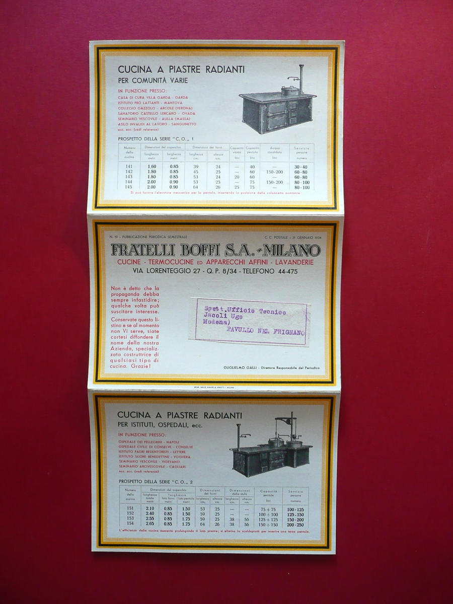 Pieghevole Fratelli Boffi Milano Cucine Termocucine Lavanderie 1934
