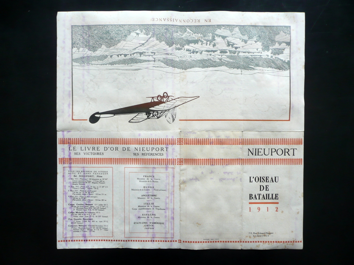 Pieghevole L'Oiseau de Bataille 1912 Nieuport Suresnes Aviazione Militare