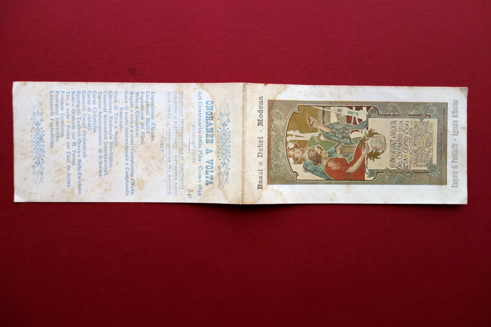 Pieghevole Onoranze a Volta Centenario della Pila Esposizione Como 1899 …