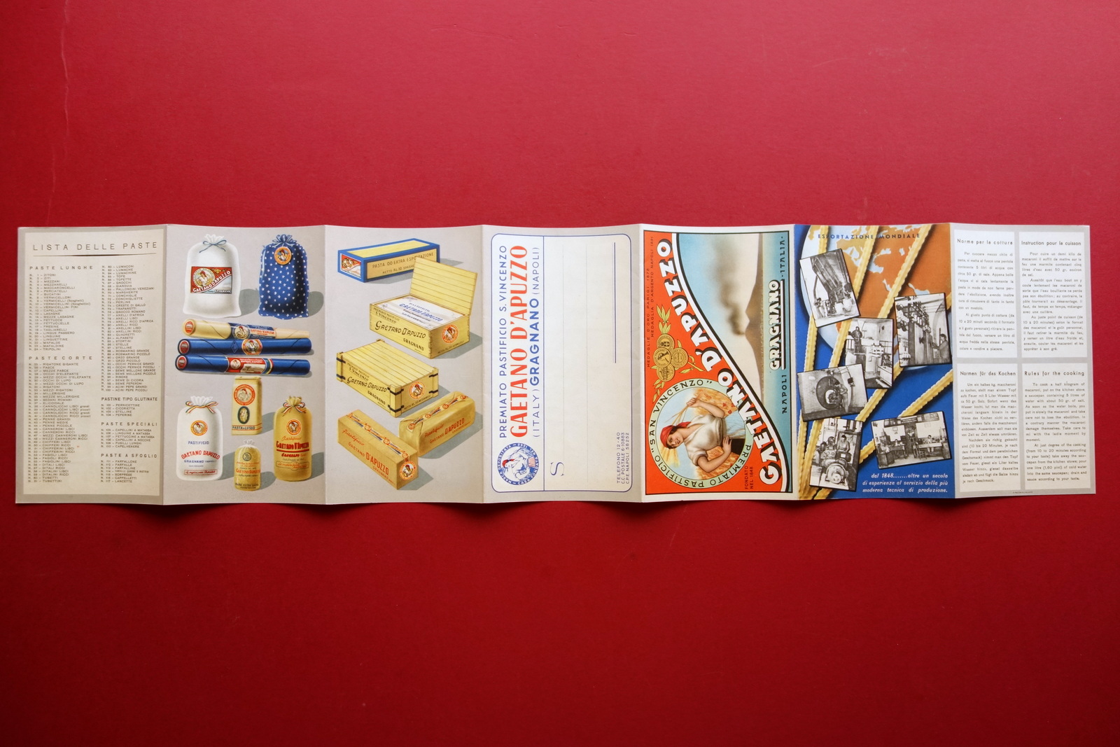 Pieghevole Pastificio S. Vincenzo Gaetano d'Apuzzo Gragnano Napoli Anni '30 …