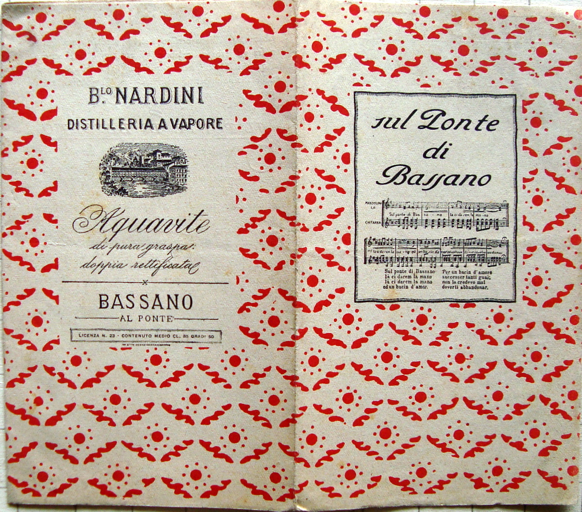 Pieghevole Ponte di Bassano Nardini Grappa Pubblicit‡ 1950