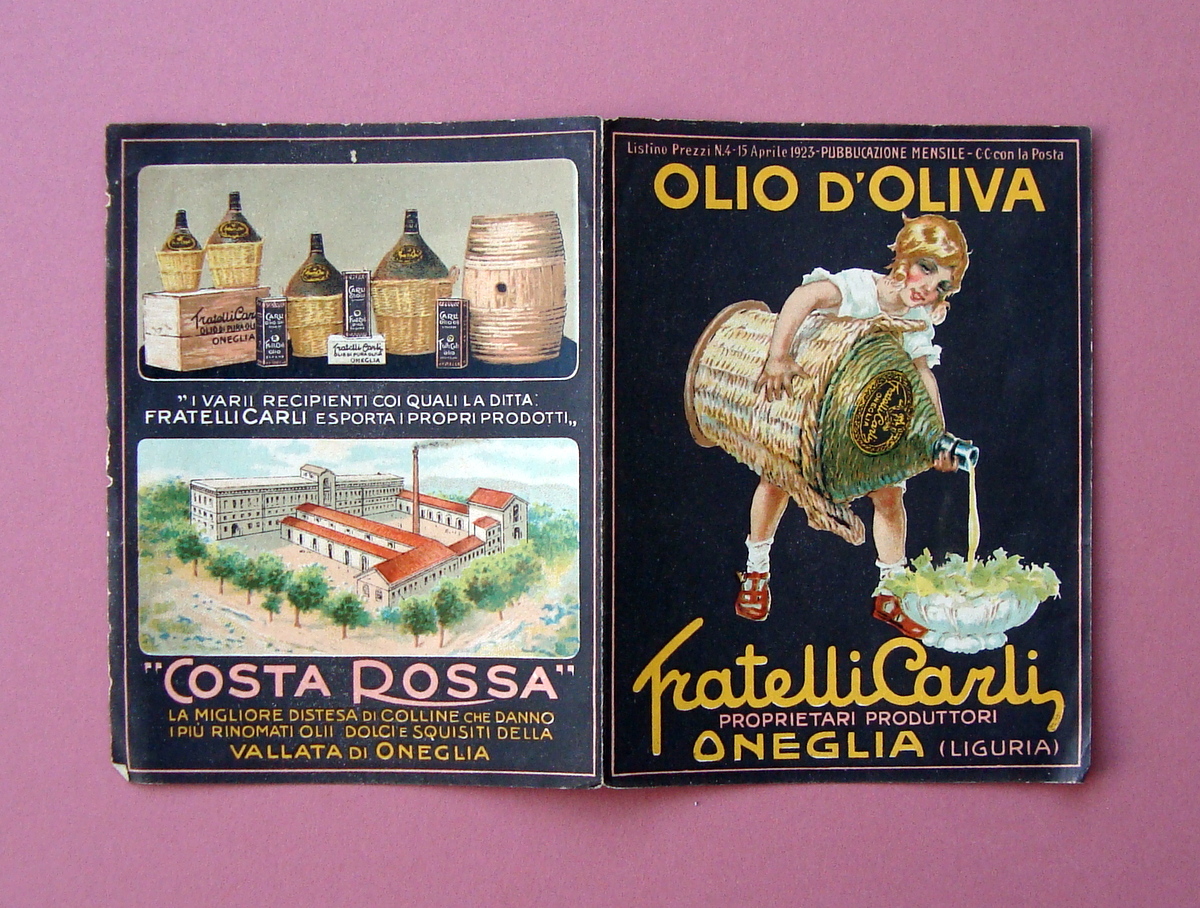 Pieghevole Pubblicitario Olio d'olica Fratelli Carli 1920 Oneglia