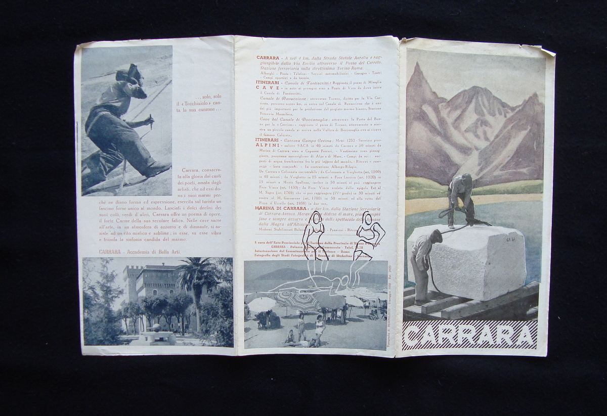 Pieghevole turistico Carrara e le sue cave 1950 Apuane